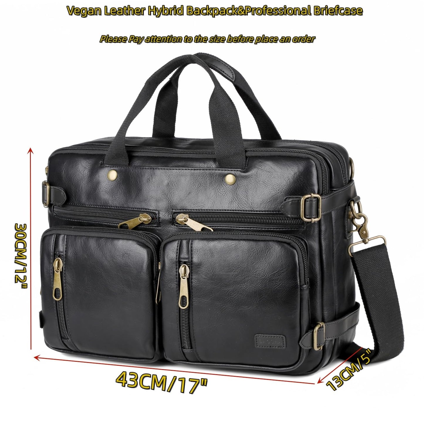 Baosha Men Vegan Leather Briefcase Backpack Hybrid 17 Inch Laptop Bag Case Business Messenger bag HB-22 (Black)