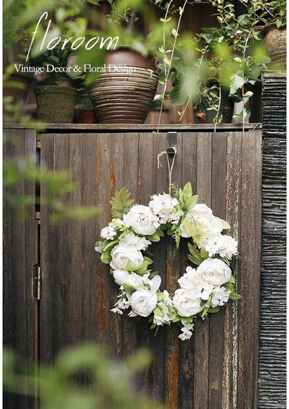 Floroom Floral Wreath, Artificial White Peony Wreath, 15"-16" Front Door Decorations Wall Decor
