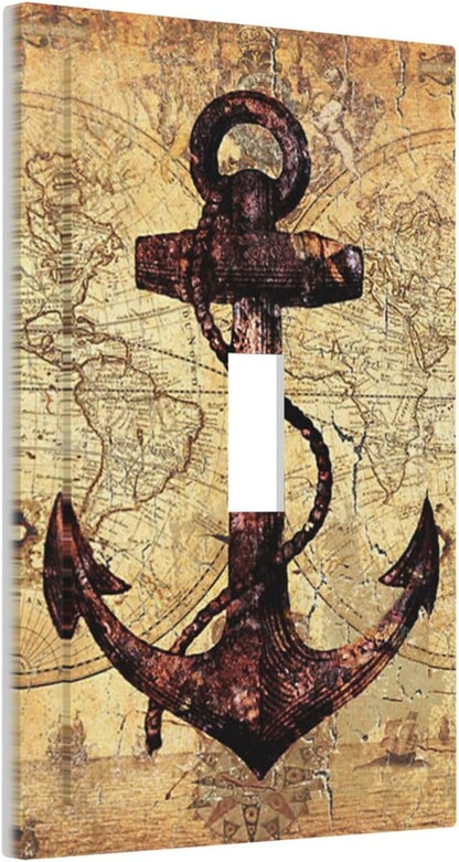 Anchor Nautical Vintage Map 1 Gang Single Toggle Light Switch Covers Decorative Wall Plate Switchplate Electrical Faceplate for Office Livingroom Home Decor