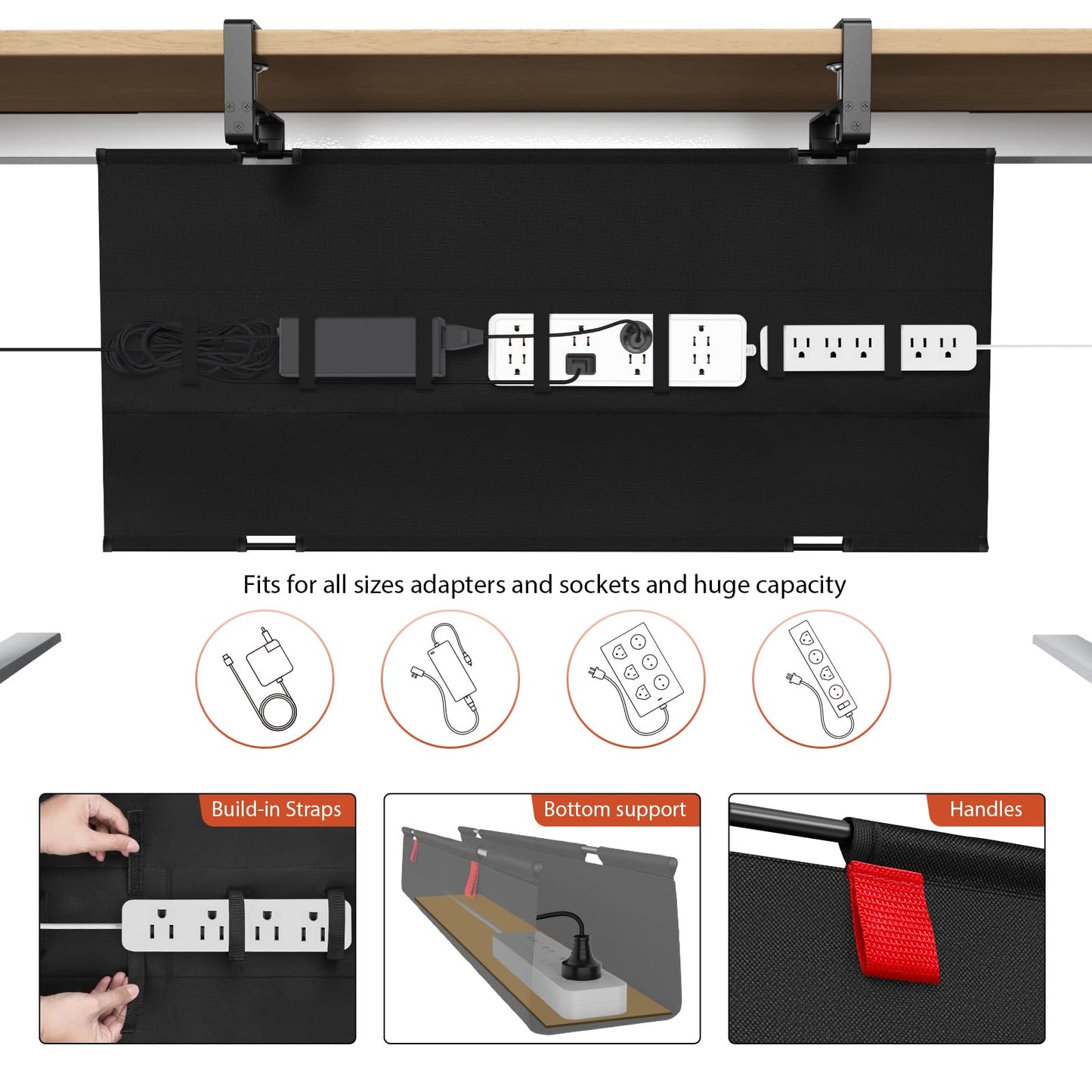 Univivi No Drill Under Desk Cable Management Tray, 36" Cord Organizer for Table, Clamp/Screw Mount Desk Cable Management, Premium Fabric Cable Management Tray for Office, Home