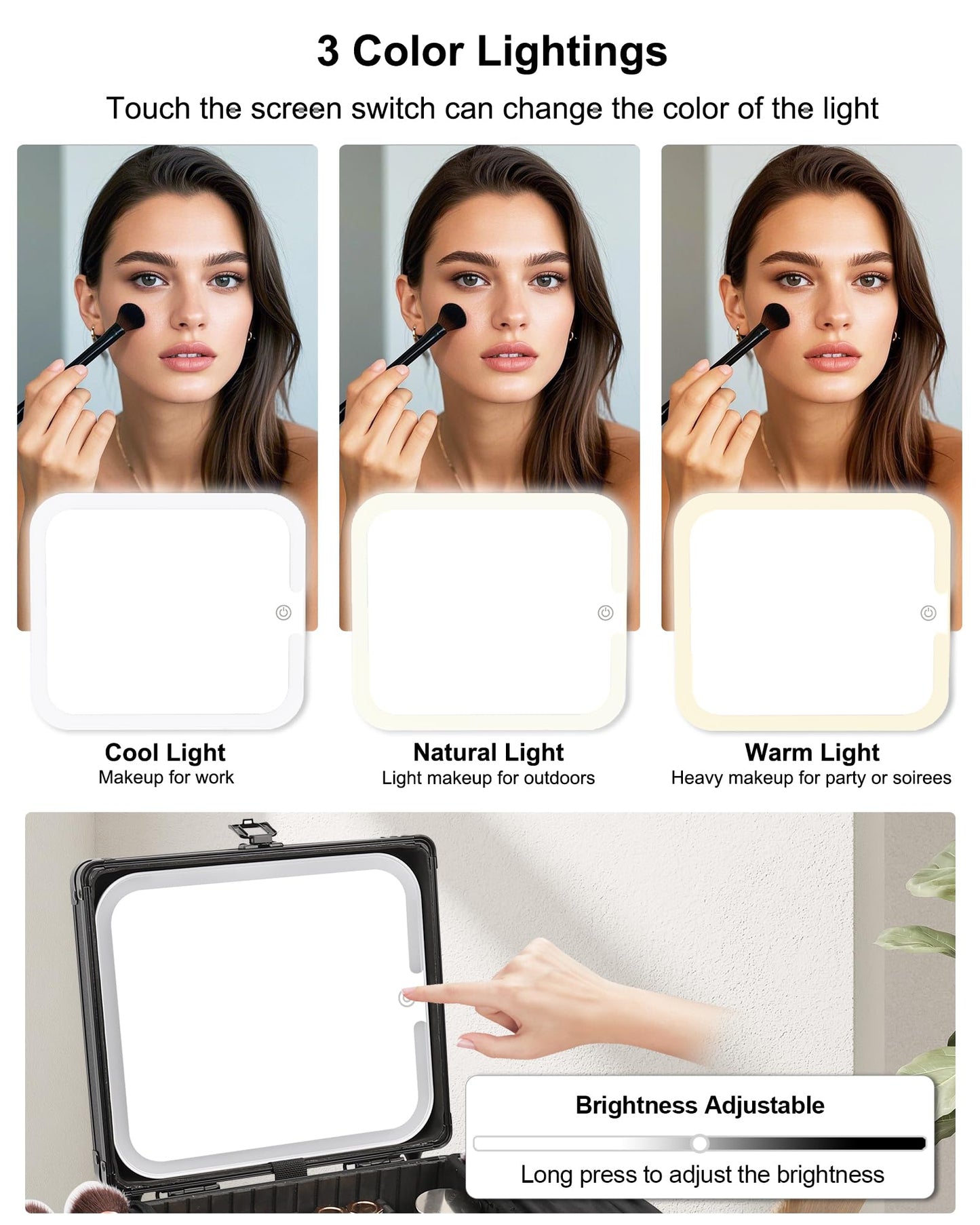 Relavel Makeup Bag with LED Mirror, Makeup Box Travel Train Case with Rechargeable Lighted Mirror & Adjustable Dividers, Cosmetic Brush Organizer Storage for Makeup Artists Gifts for Women and Girls