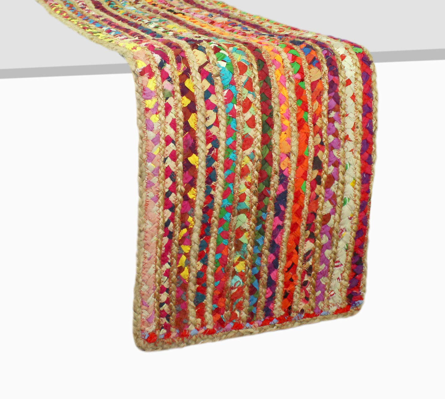 COTTON CRAFT Jute Chindi Table Runner - Braided Handwoven Reversible Tablerunner - Summer Fall Harvest Holiday Festive Party Boho Rustic Farmhouse Dining Kitchen Tabletop - 13 x 72 inch - Multicolor