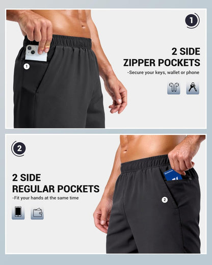 G Gradual Men's Workout Gym Shorts with 2 Zipper Pockets 7"/ 5"/ 9" Quick Dry Athletic Running Basketball Shorts for Men (Black, 7XL)