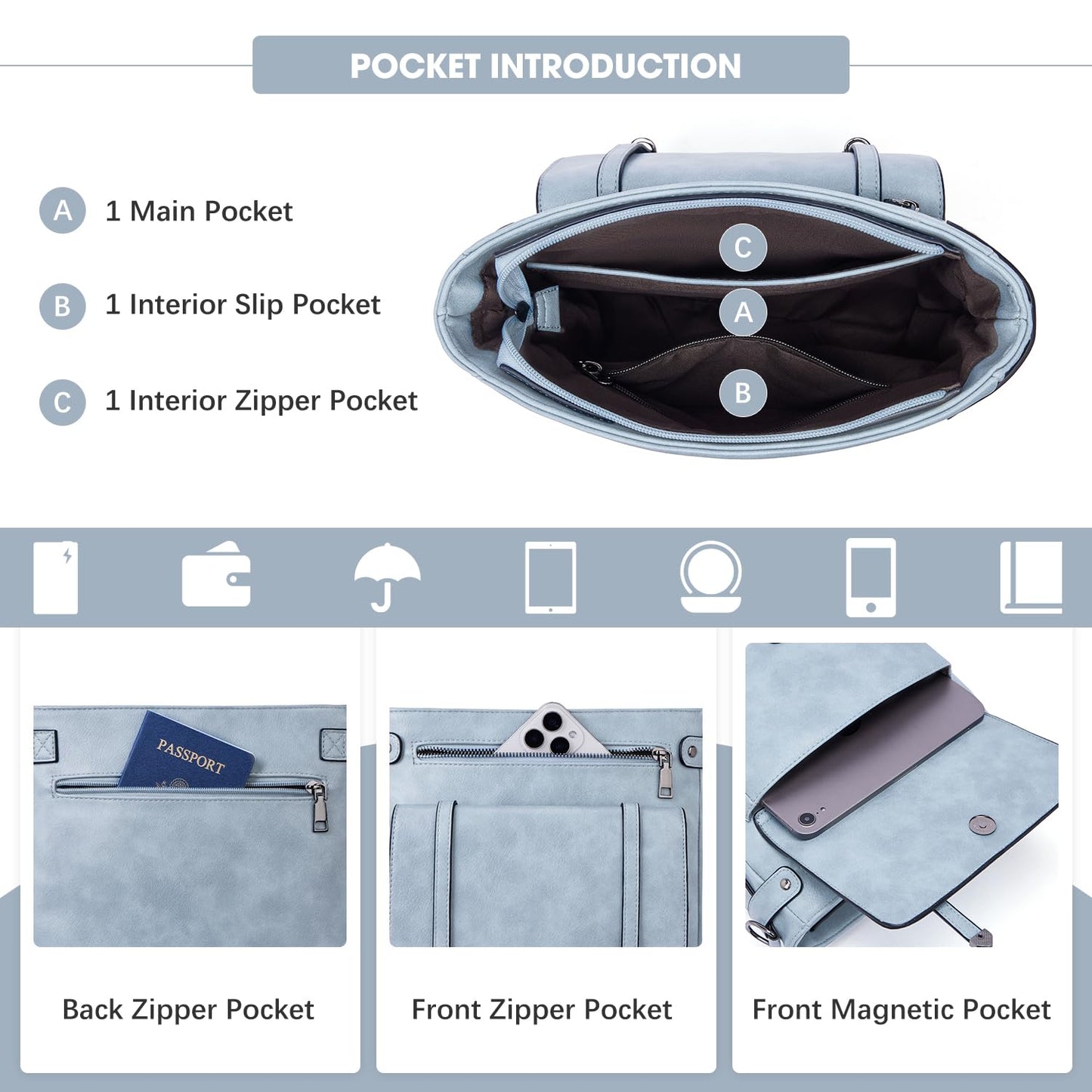 Roulens Crossbody Bags for Women,Multi Pocket Crossbody Purses Vegan Leather Shoulder Handbags Travel Purse Adjustable Strap