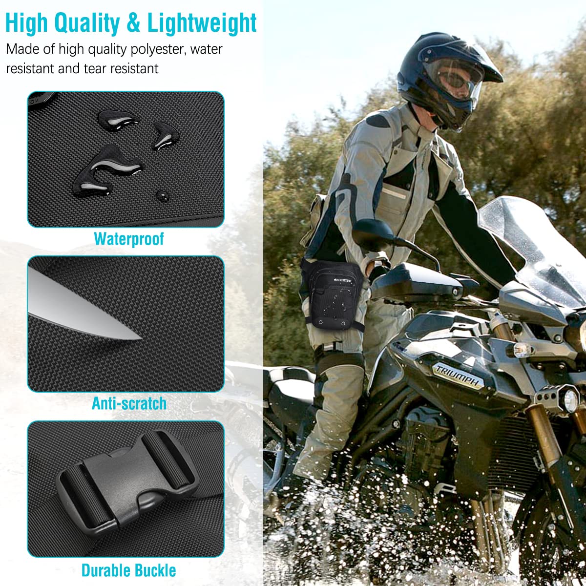 HUANLANG Drop Leg Bag for Men Women - Motorcycle Thigh Bag with Removable Leg Harness for Outdoor Activities