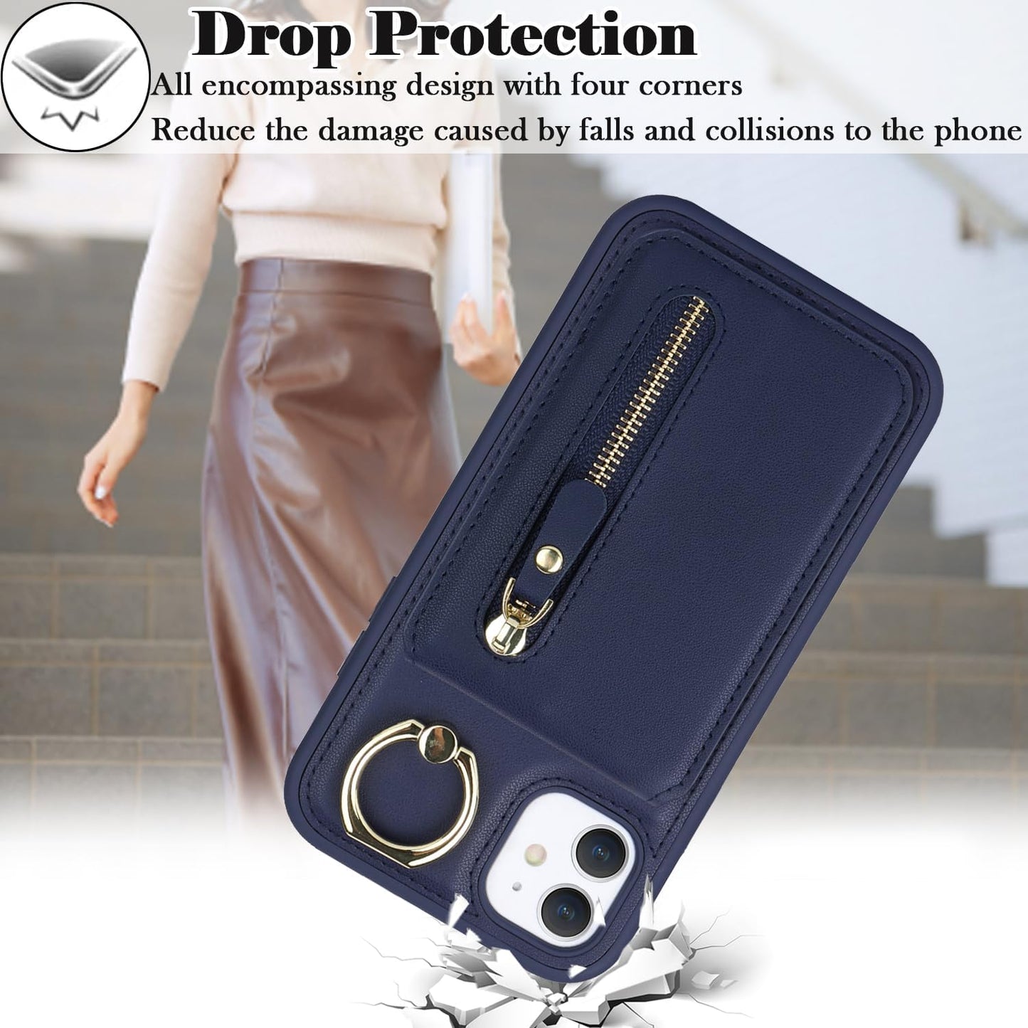 DEYHU for iPhone 12 Mini Phone case with Card Holder with Compatible magsafe Magnetic, Key Chain PU Leather Flip Kickstand Detachable 2-in-1 Wallet case for Apple12Mini Women Men-Dark Blue