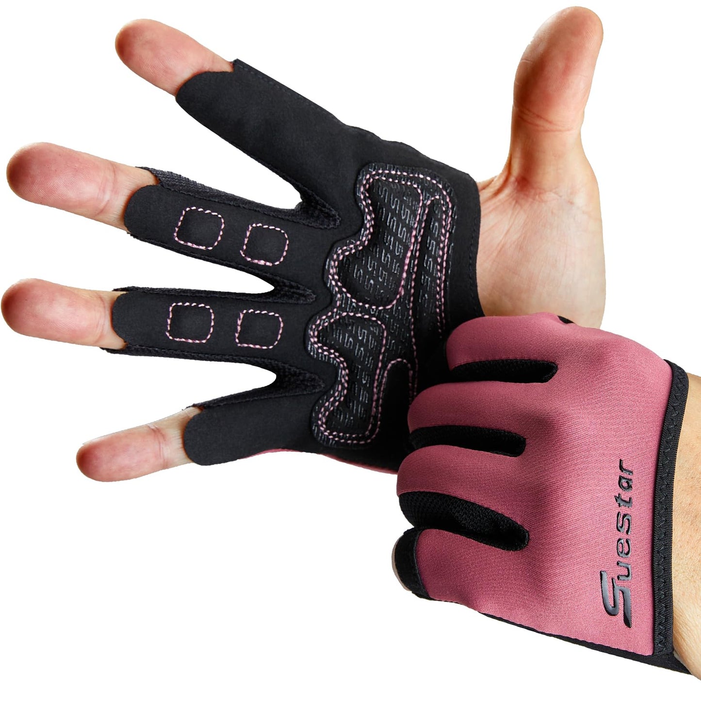 SueStar Partial Weight Lifting Gloves, 3/4 Finger Workout Gloves for Men Women, Full Palm Protection & Silicone Grip Gym for Weightlifting Exercise Fitness Smartwatch Friendly