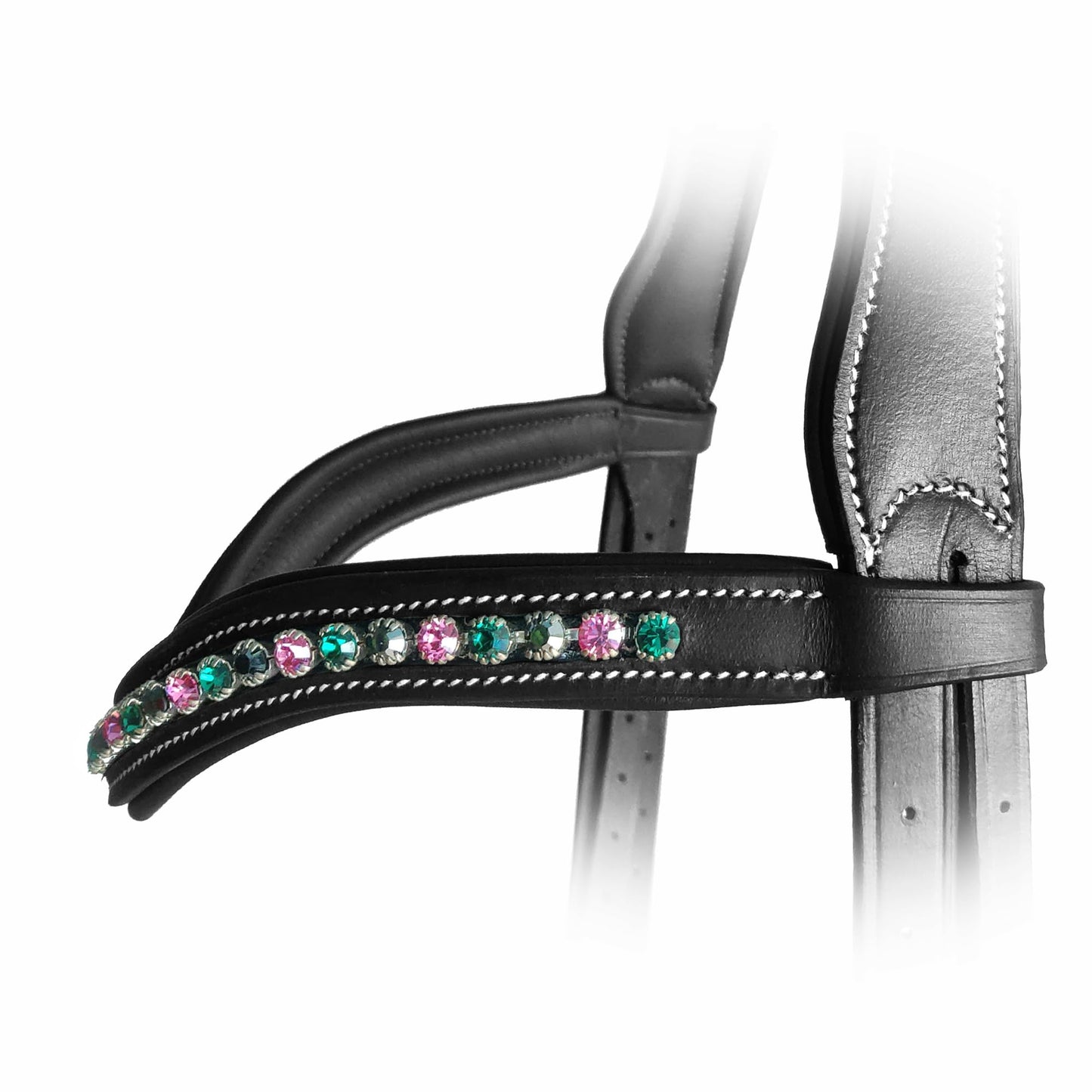 Exion Curved Crystal Browband for Horses – Soft Padded Bling English Bridle Brow Band | Dressage, Show, Jumping | Black, Brown (Black, Cob)