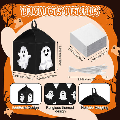 VIHOSE 16 Sets Halloween Ghost Paper Crafts Tissue Paper Lanterns Craft Kits Bulk Make Your Own Suncatchers Hanging Ornament DIY Spooky Supplies for Halloween Party Trick or Treat Party Decors