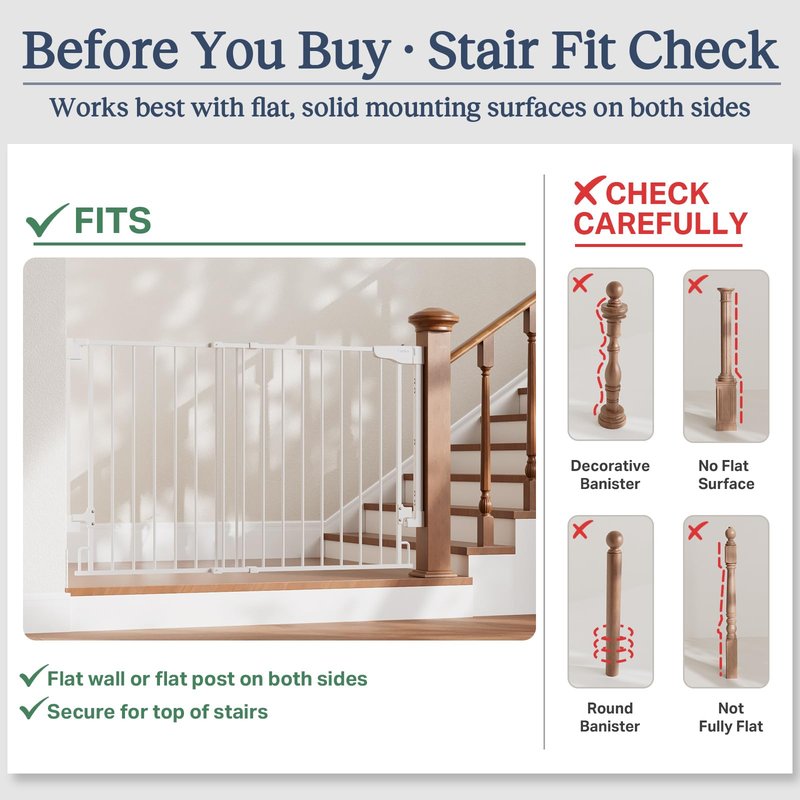 Cumbor Expandable 31.6-48" Baby Gate for Stairs, Hardware Mounted, 2-in-1 No Bottom Bar Dog Gate Indoor, Auto Close Pet Gate for Doorways with Large Walk Thru Door, Child-Proof Gate for Kids (White)