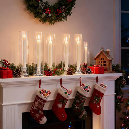 3 Set Hurricane Glass Candlestick Holders 12.6" Two Side Open Glass Candle Holders and 2.2" Taper Candlesticks Holder Bulk for Table Centerpiece Wedding Christmas Home Decor