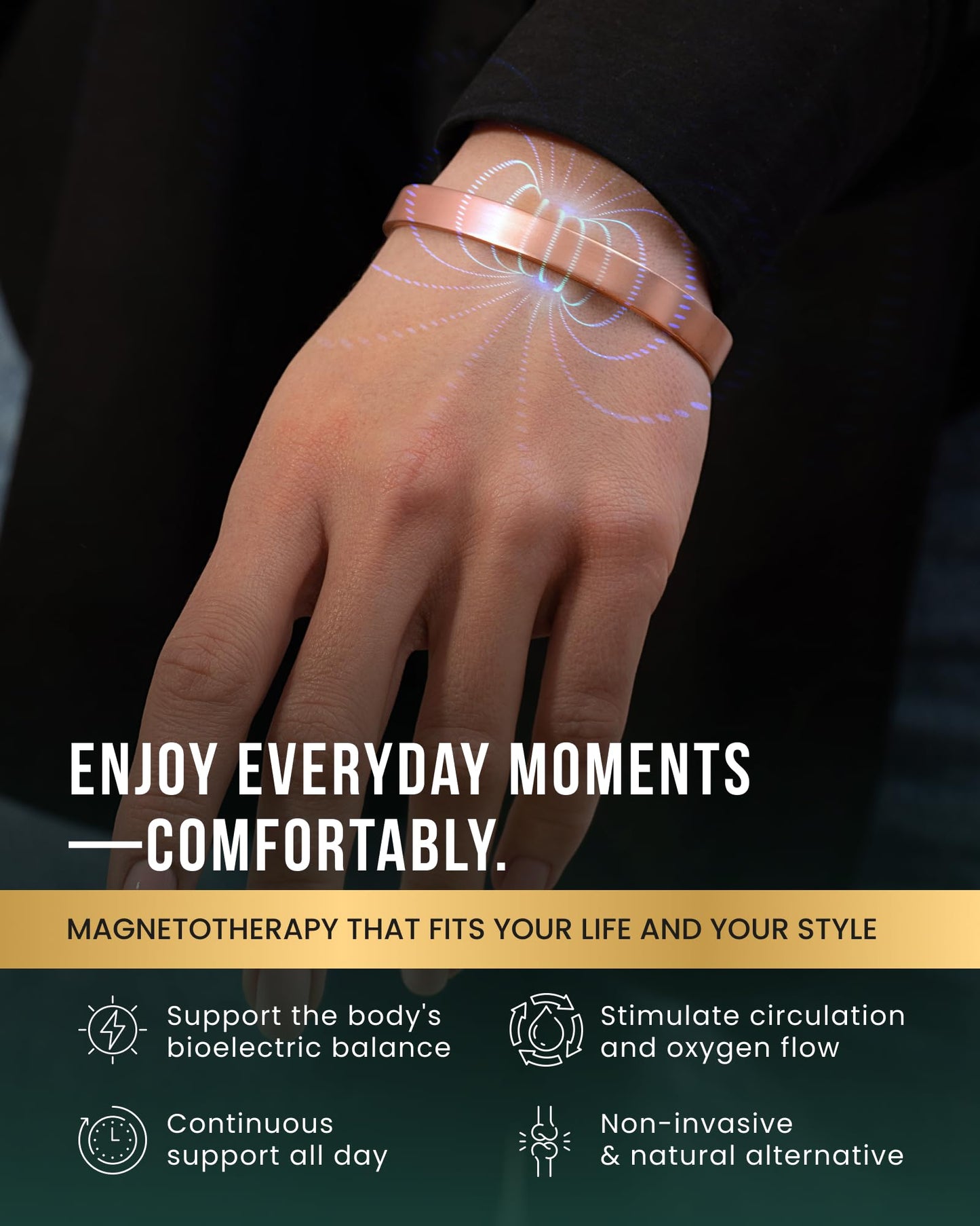 MagnetRX® Magnetic Copper Bracelet Cuff – Elegant Pure Copper Bangle – Unisex Magnetic Bracelets for Men & Women (Large)