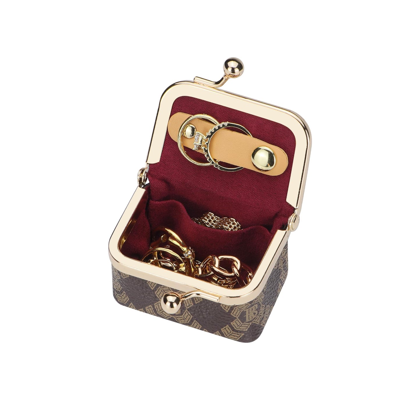 Royal Bagger Genuine Cow Leather Mini Jewelry Box Women's Coin Purse Solid Color Kiss Lock Change Pouch Casual Style Small Storage Bag for Women 1894 (Dark Blue 6894)