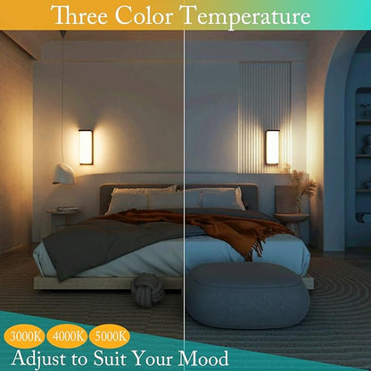 Modern Black Outdoor Wall Light Fixtures, 18/20/22W Porch Lights, IP65 Waterproof, 3-Color Temp Adjustable, Dawn to Dusk Exterior Sconces for House, Front Door, Rectangular Wall Mount