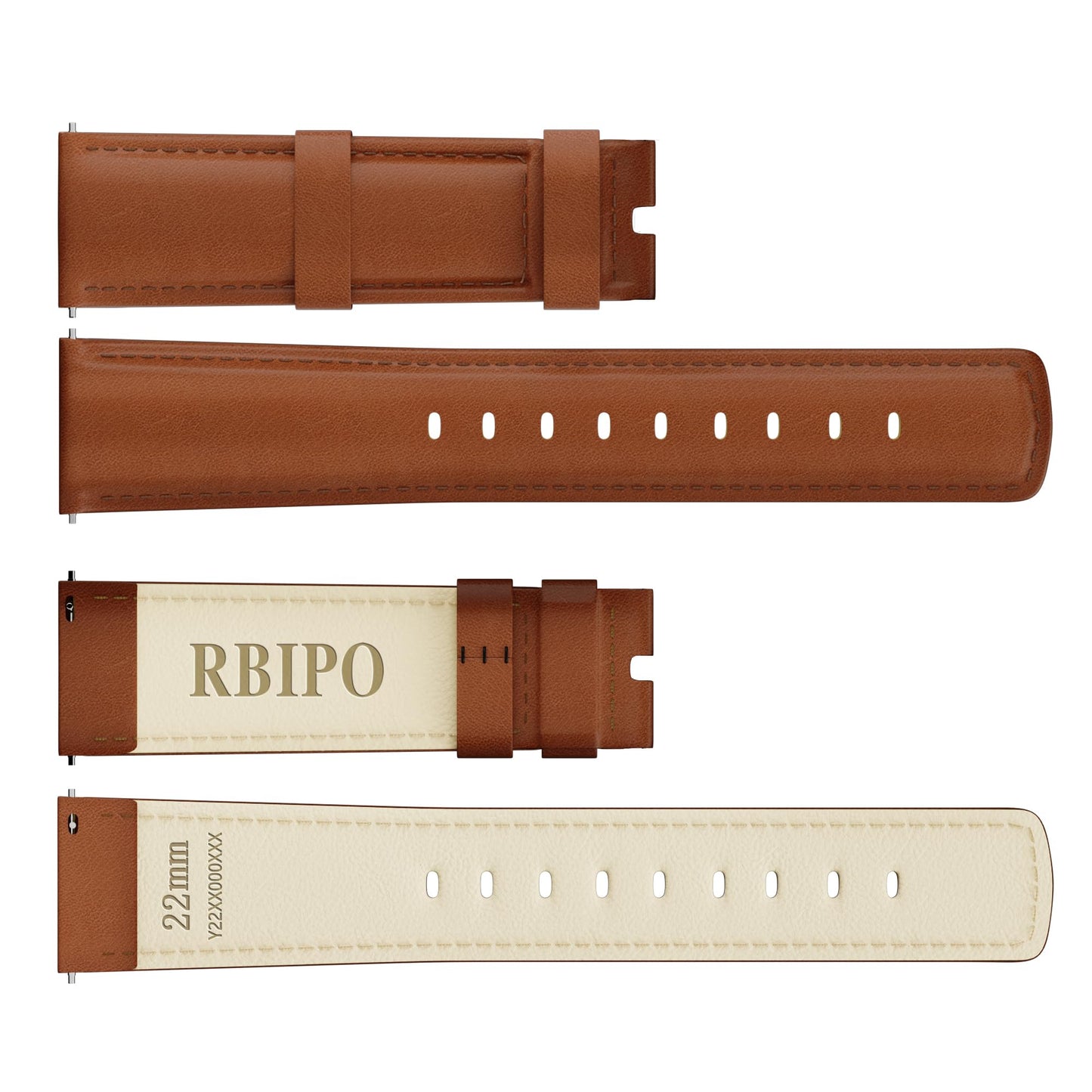 RBIPO 22mm Leather Watch Band Quick Release Strap for Men and Women, Compatible with Timex Fossil Samsung Seiko Citizen