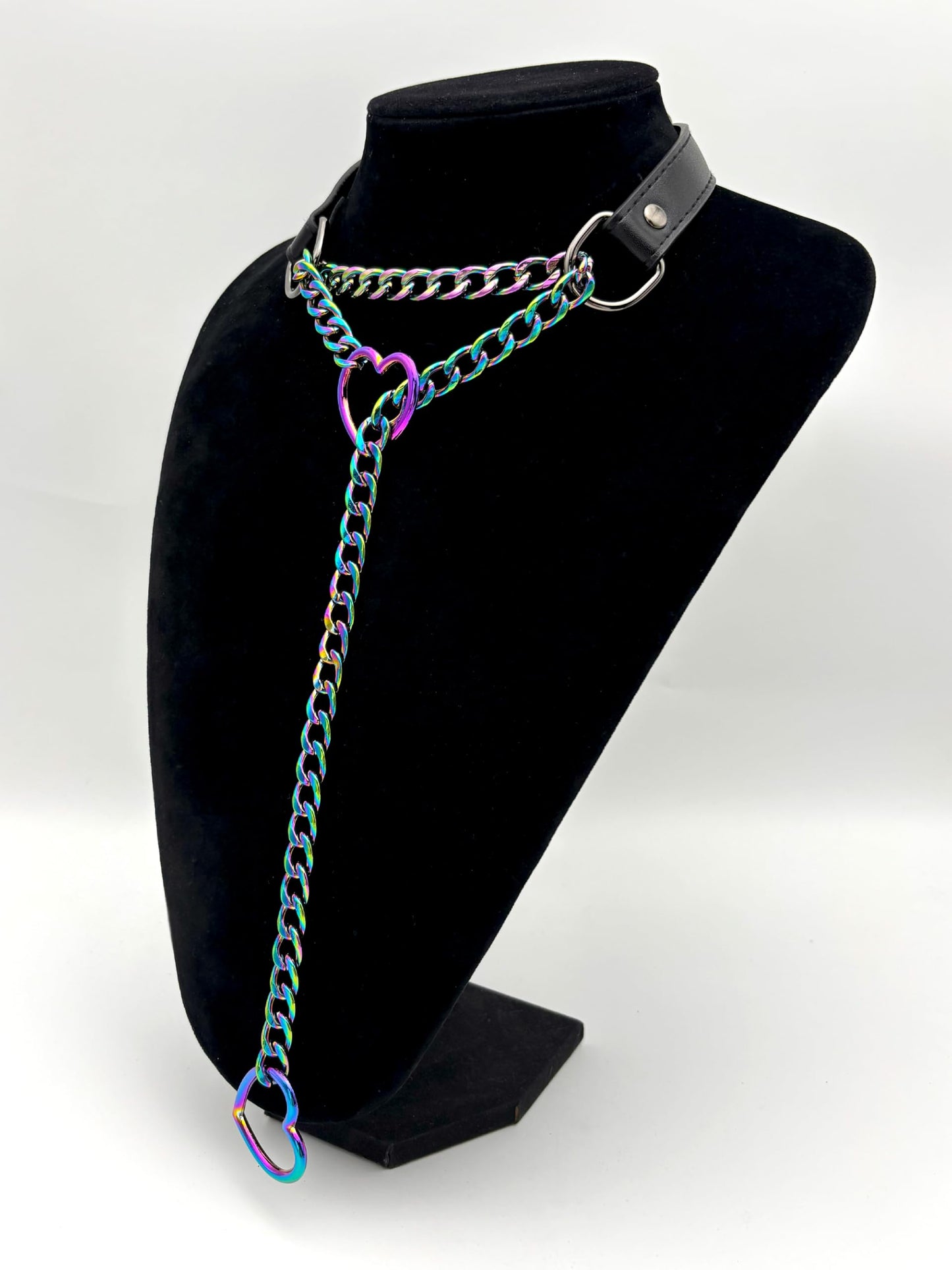 EverGlimp Black Leather Choker Collar For Women, Handmade Heart Slip Chain Choker Long Necklace with Adjustable Buckle
