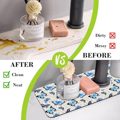 Sink Splash Guard Faucet Mat Watercolor Butterflies Absorbent Fast Drying Mat