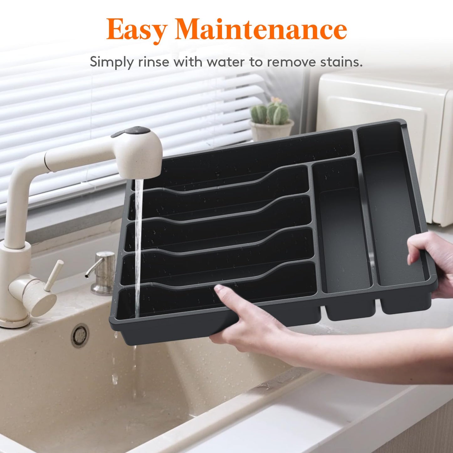 Lifewit Silverware Organizer with Lid, Covered Utensil Tray for Kitchen Drawer and Countertop, Plastic Cutlery and Flatware Storage Box for Spoons Forks Knives Holder Case, 6 Compartments, Black