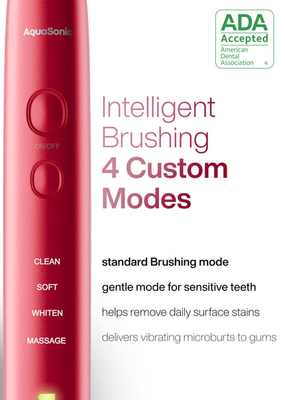 Aquasonic Vibe Series Ultra-Whitening Toothbrush – ADA Accepted Electric Toothbrush - 8 Brush Heads & Travel Case – 40,000 VPM Motor & Wireless Charging - 4 Modes w Smart Timer – Satin Rose Gold