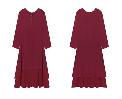 R.Vivimos Women Long Sleeve Cotton Casual Loose Plus Size Irregular Long Dresses