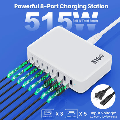 USB C Charger 200W USB C Charger Block,Upgraded GaN III 8-Port Fast Charging Station Hub,PD 65W Laptop Charging Adapter Compatible with MacBook Pro/Air,DELL,Steam Deck,iPhone 16/15/14,Galaxy S23/22