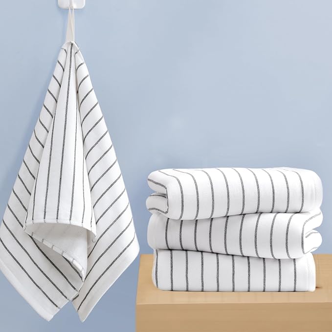 4-Pack Striped Hand Towels, thick 450GSM, Ultra-Absorbent & Quick-Drying ，100%
