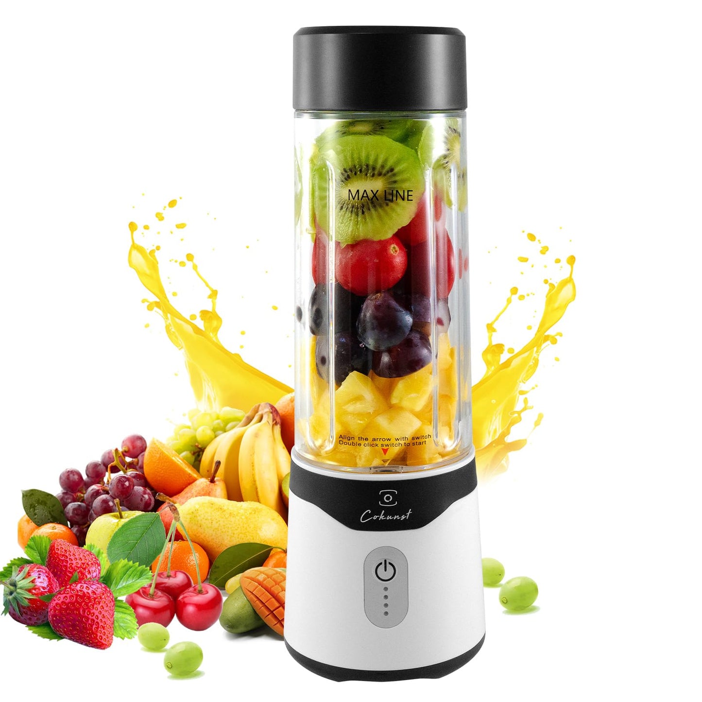 COKUNST 18oz Portable Blender, USB Rechargeable Personal Size Blenders, Smoothie Blender with 6 Blades for Protein & Shakes, Mini juicer with Extra Handle Lid for Travel Sports Outgoing