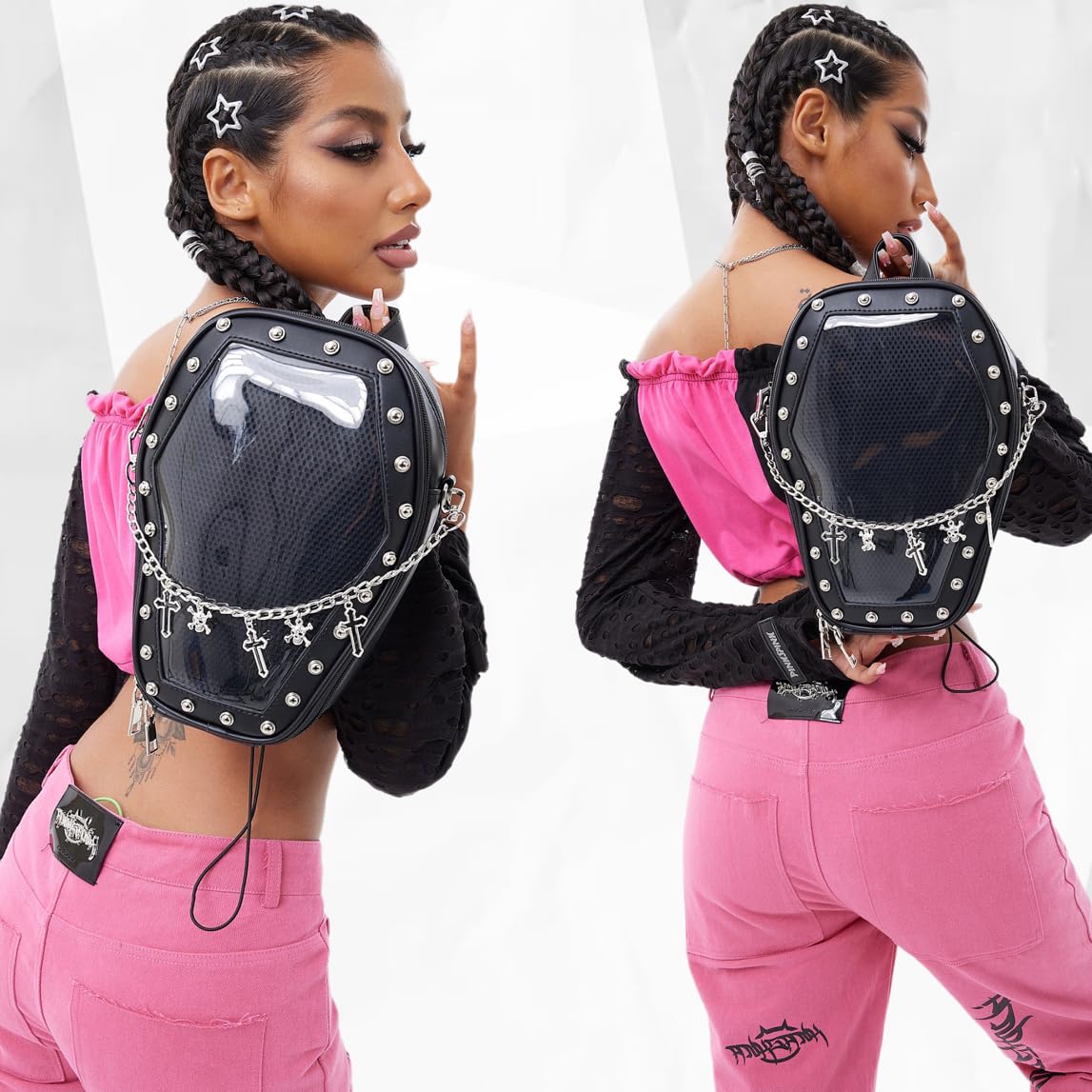 ENJOININ Gothic Coffin Shape Purses and Handbags for Women Halloween Shoulder Bag Ita Purse Backpack