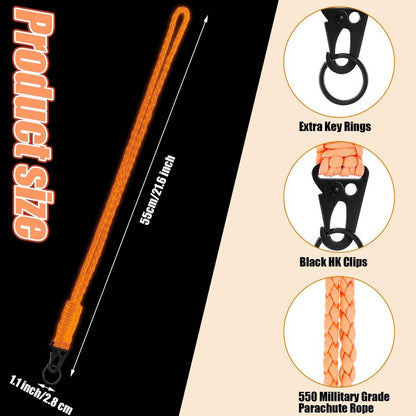 Frienda 2 Set Heavy Duty Paracord Lanyard Keychain Braided 550 Paracord Keychains Necklace with Metal Clip Outdoor Survival Neck Lanyard for Keys ID Card Camera, Camping Traveling(Attractive Orange)