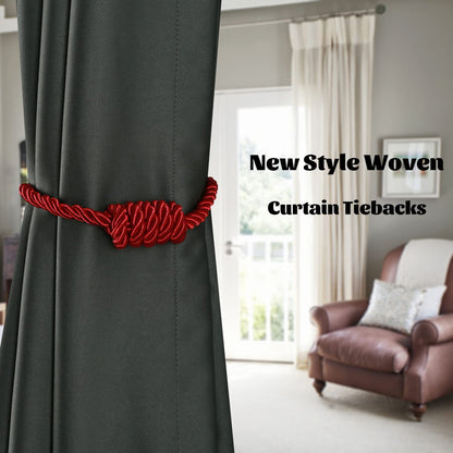BEL AVENIR Magnetic Curtain Tiebacks, Decorative Drapery Holdbacks Modern Woven Tie-Backs with Exquisite Knot (Red, 4 Pack)