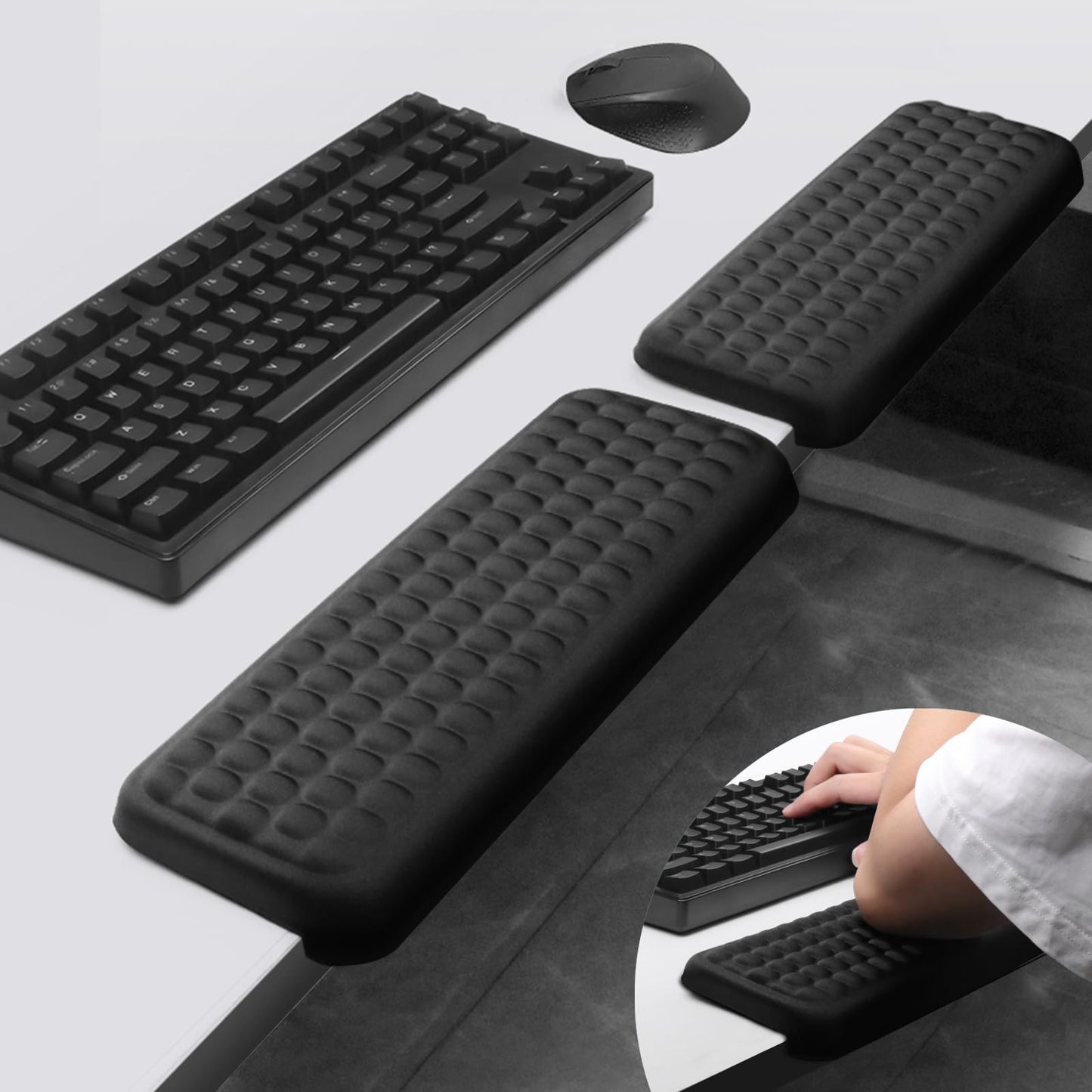 L-Shaped Desk Elbow Pad for Desk, 2-Piece Memory Foam Elbow Pads with Non-Slip, Ergonomic Desk Edge Cushion, Wrist Support Arm Rest for Office and Gaming (11.8 * 3.9 inch)