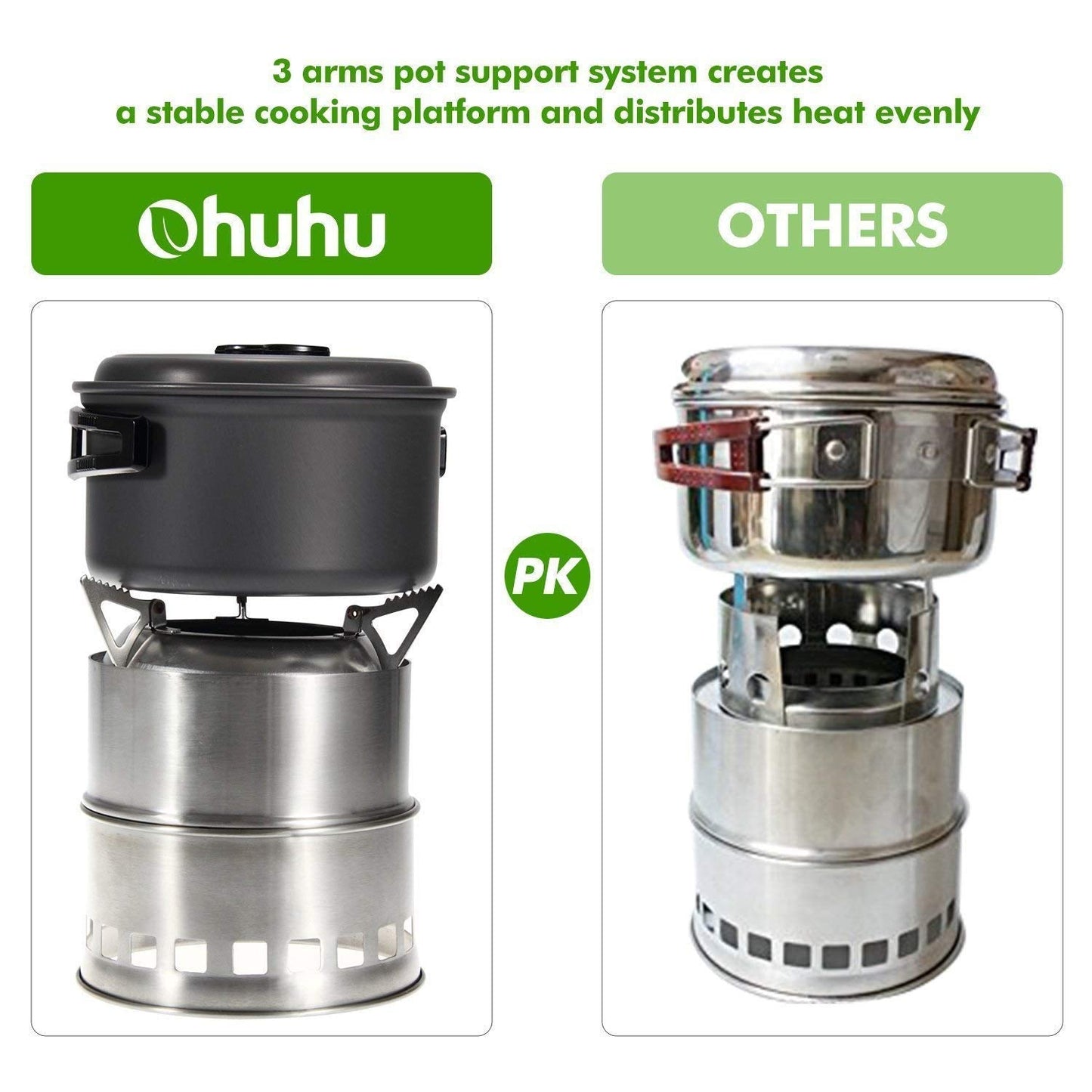 Camping Stove, Ohuhu Camp Stove Wood Burning Stove Stainless Steel Stoves Mini Portable Stove for Camping Picnic BBQ Backpacking Hiking Survival Emergency Cooking Outdoor with Grill Grid Carry Bag