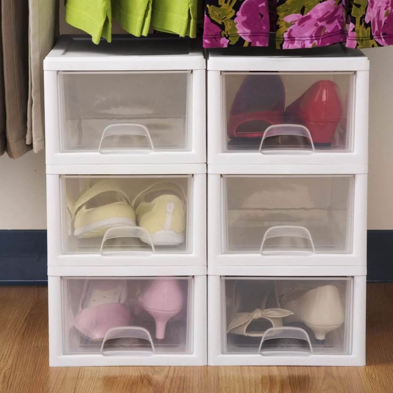 Sterilite 6-Pack Stacking Drawer, Clear Storage Closet Organizer, 6 Quart, White Frame - Stackable Plastic Drawers and Containers for Bedroom, Clothes, Dresser, Vanity, and Makeup Organization