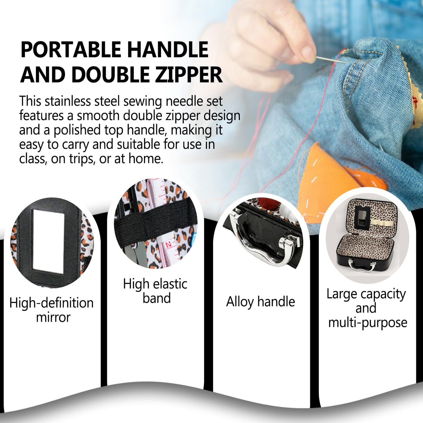 Wshxjzyay Portable Sewing Kit in Faux Leather Case, Sewing Kit, Fix Anything Anytime Portable for Beginners and Professionals