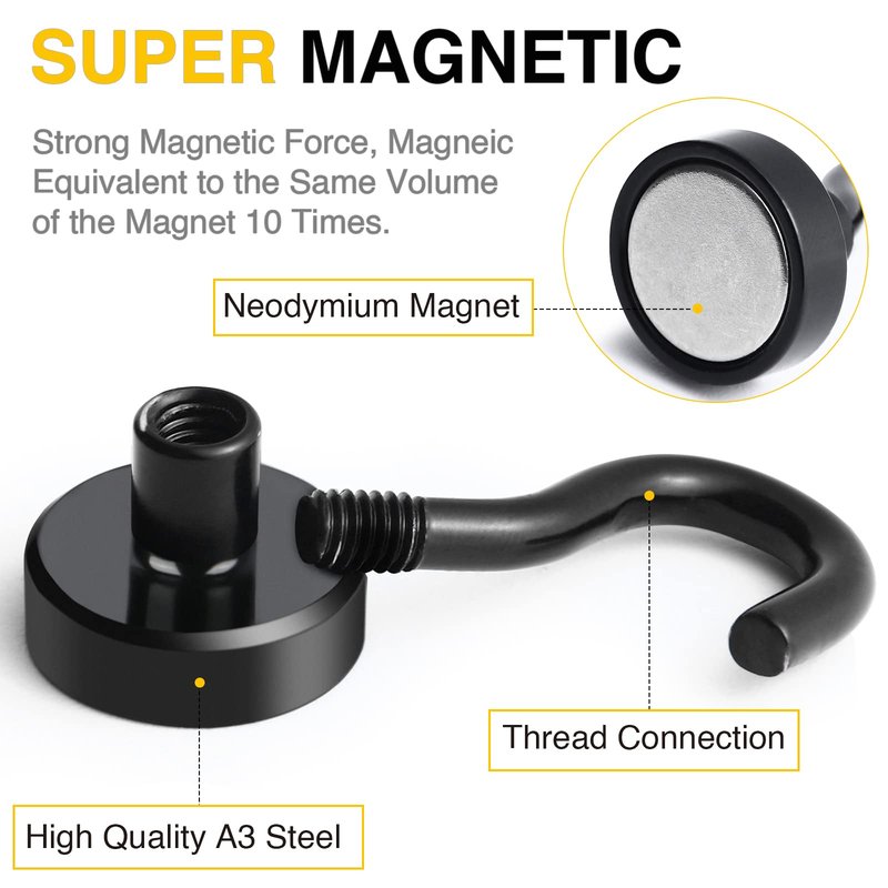 DIYMAG Magnetic Hooks for Hanging, 30lbs 2026 Cruise Cabin Ship Essentials N52 Magnetic Hook Heavy Duty Strong Magnets Fridge for Classroom Beach Kitchen Grills 10 Pack Black