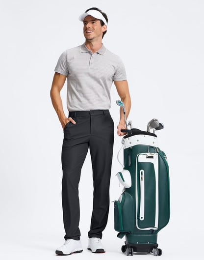 Pudolla Men's Golf Pants 30"/32"/34" Comfy Stretch Lightweight Quick Dry Work Dress Trousers with Pockets(Black L30xW32)