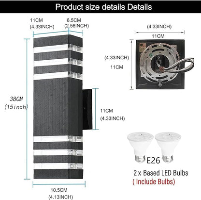 2Pack 15inch Outdoor LED Wall Lights,4000K Day White Outdoor 18W Wall Light Aluminum Body Waterproof IP65 led Porch Light for House Patio Garage Garden.(No Sensor)