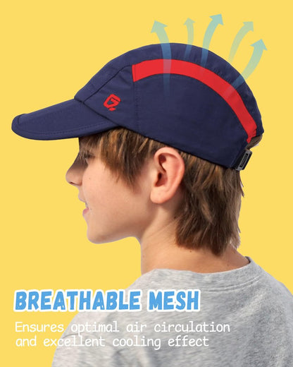 GADIEMKENSD Kids Baseball Cap Sun Hat, Foldable Packable Toddler Hat, UPF50+ UV Protection, Lightweight Breathable Quick Dry Cool Mesh Summer Cap for Boys Girls, Navy Red Mesh 4-9T