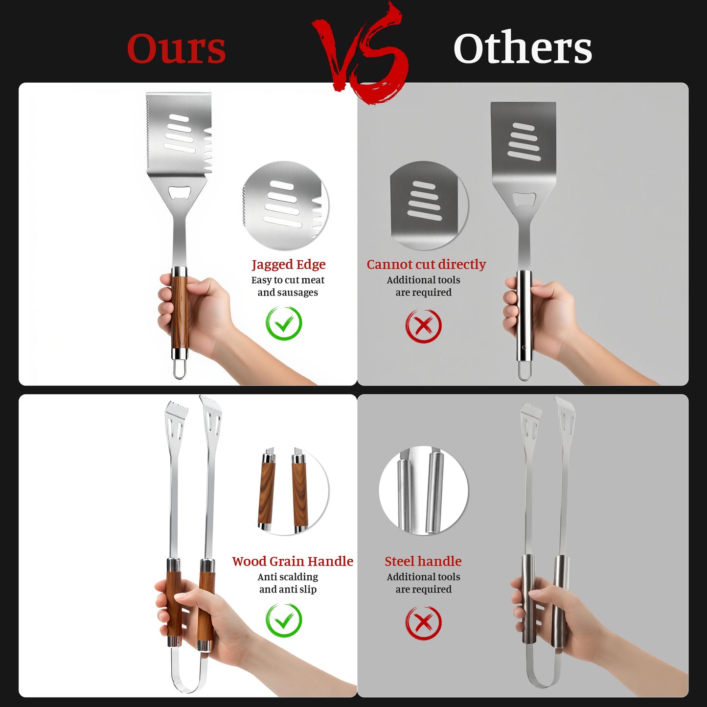 KOBENDA BBQ Grill Accessories, Stainless Steel Grilling Set with Storage Bag, Spatula, Fork, Cleaning Brush BBQ Accessories, Grill Tools Set for Outdoor Cooking Camping, Grilling Gifts for Men