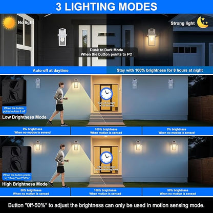 2 Pack White Porch Lights with GFCI Outlet, Dusk to Dawn Motion Sensor Outdoor Lighting, Waterproof Exterior Wall Sconces for House Front Door and Garage