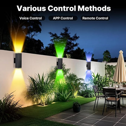 Outdoor Wall Lights 4 Pack, RGBCW Exterior Lighting Sconce,2700K-6500K Dimmable Smart Porch Lights Outdoor for House Patio Garage, Compatible with Alexa/Google Assistant, Bulb Included