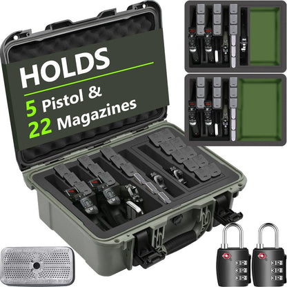 Turokacase Pistol Gun Case for Multiple Handguns – TSA Approved Travel Pistol Case with 2 TSA Locks, Pre-cut Heavy Duty Waterproof Hard Shell Gun Case with Silica Gel Canister