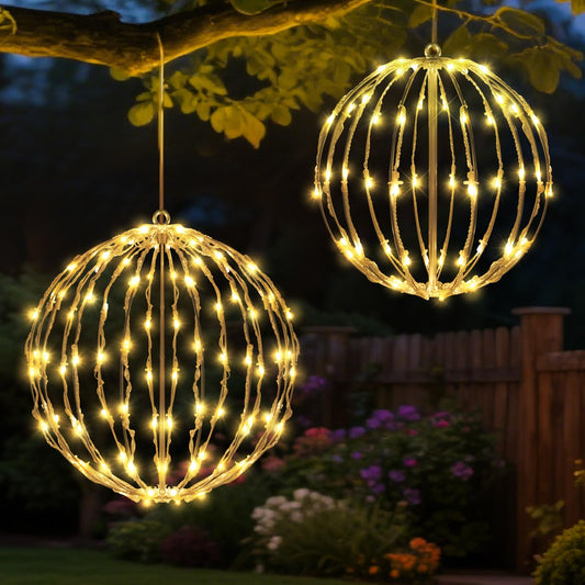 Christmas Decorations, 2-Size LED Light Ball Set (13/11 Inch), 8 Modes & Auto Timer, Waterproof, Indoor/Outdoor Large Foldable Ornaments for Tree, Yard, Party