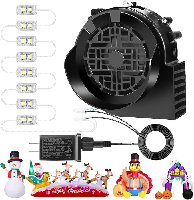 Replacement 1.5A Air Blower Fan for Inflatables, 8 Bright LED Light with Waterproof 2.0A Adapter, 12V Motor for Blow Up Yard Christmas Thanksgiving Outdoor Holiday Decorations