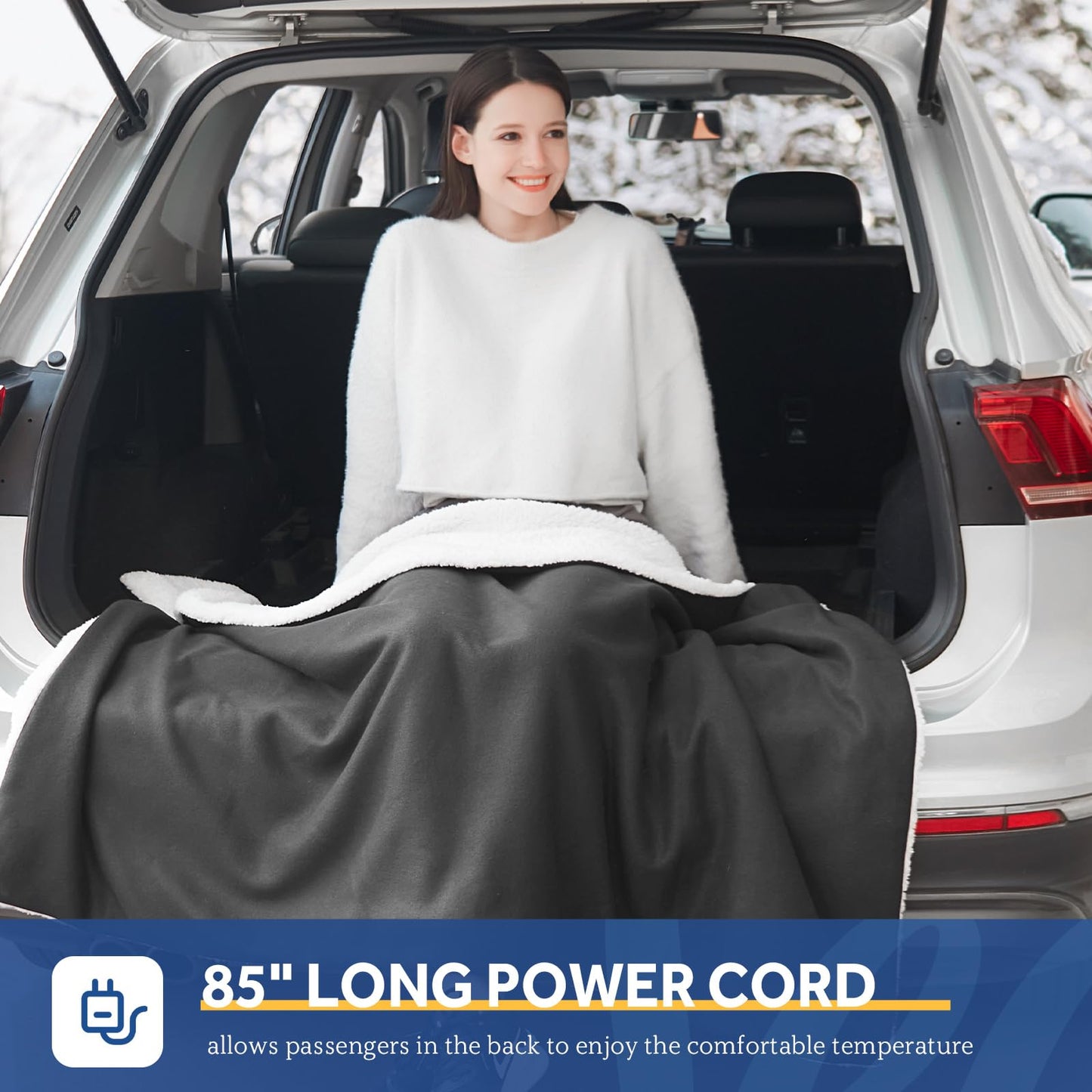 Sealy 12-Volt Heated Car Blanket, Portable Electric Blanket with 3 Heating Levels & 4 Hours Auto Off for Car, Truck, SUV, RV or Camping, Machine Washable, 59" X 43", Charcoal