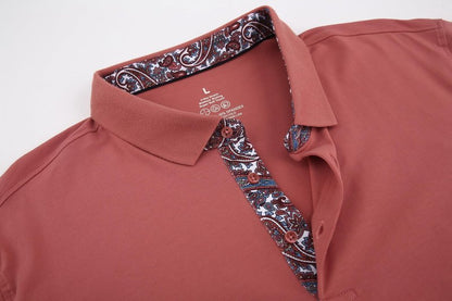 Alex Vando Mens Polo Shirts Short Sleeve Regular Fit Fashion Designed Shirt,Vermilion,L