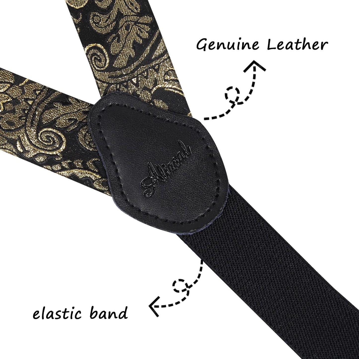 Alizeal Boys Adjustable Floral Paisley Pre-tied Bow Tie and Elastic Y Shape 3 Clips Suspenders Set, Black Gold