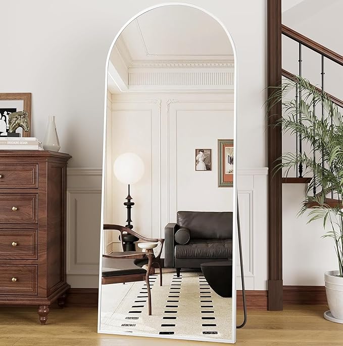 Arched Full Length Mirror, 70"x26" Free Standing Floor Mirror, Modern Full Body Mirrors with Stand, Wall Mirrors with Aluminum Alloy Frame for Bedroom,Living Room, White