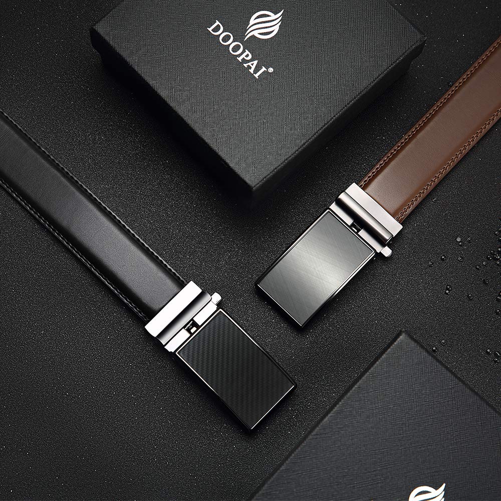 DOOPAI Belt Men, 2 Pack Ratchet Belt Dress Adjustable 1 3/8" Genuine Leather, Designer Belts for Men Metal Buckle, belts Size Length Can be Cut, with Gift Box