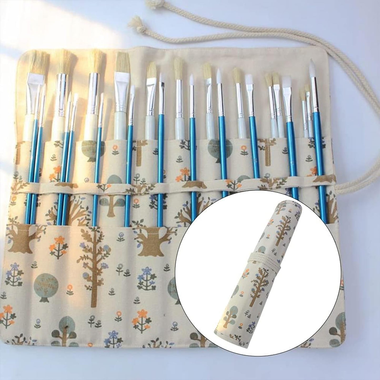 Funny Paint Brush Holder Storage 20 Slots Art Brush Roll Canvas Pouch Artist Paint Brush Holder Roll Up Brush Bag Case Storage Canvas Pouch for Watercolor Gouache